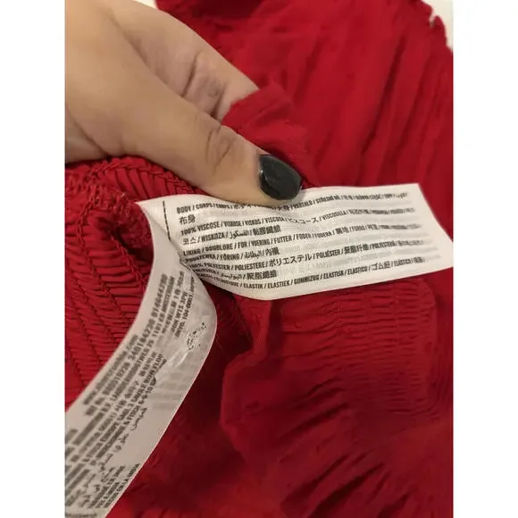 NEW Hollister Red Smocked Waist Short Sleeve Peasant Top L - Picture 6 of 6